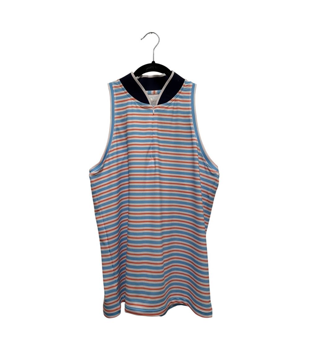 Addison Bay Sleeveless Courtside Polo Stripe Pickleball Tennis Sz LARGE NEW